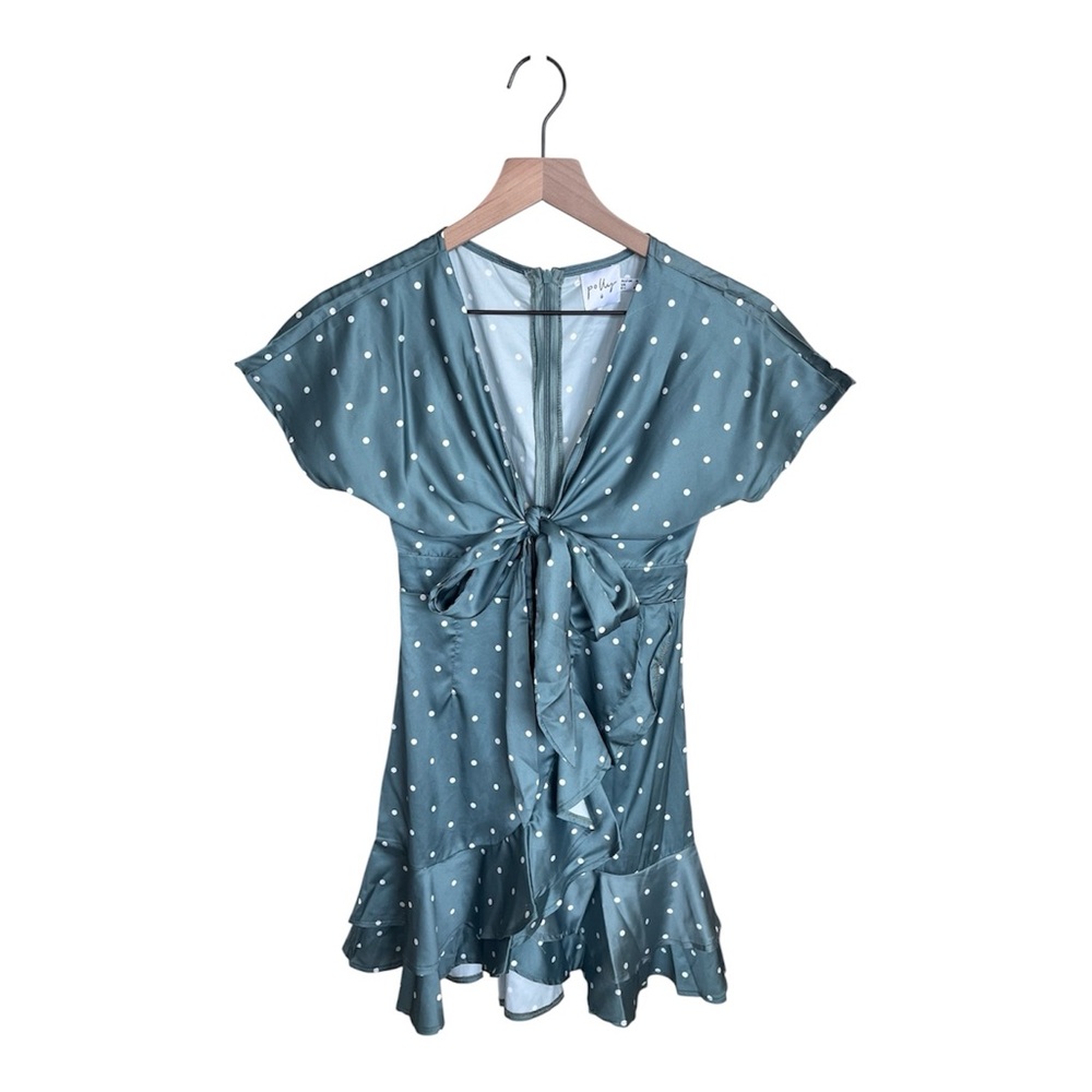 Princess Polly Polka Dot Wrap Ruffle Mini Dress - Green Size 0 (XXS)